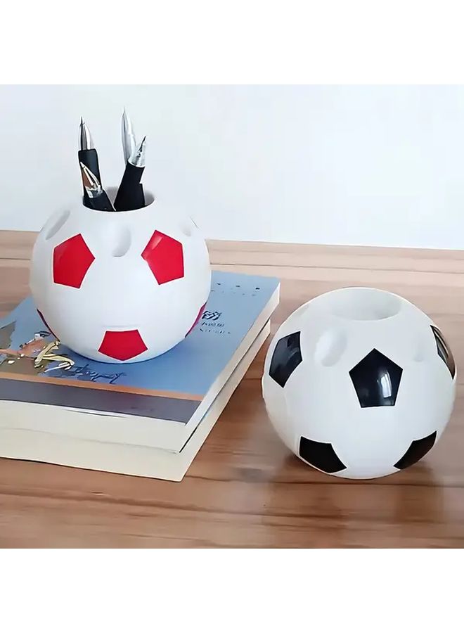 حامل قلم على شكل كرة قدم أبيض وأحمر خفيف الوزن منظف سطح المكتب للمكتب المنزل المدرسة - Image 3
