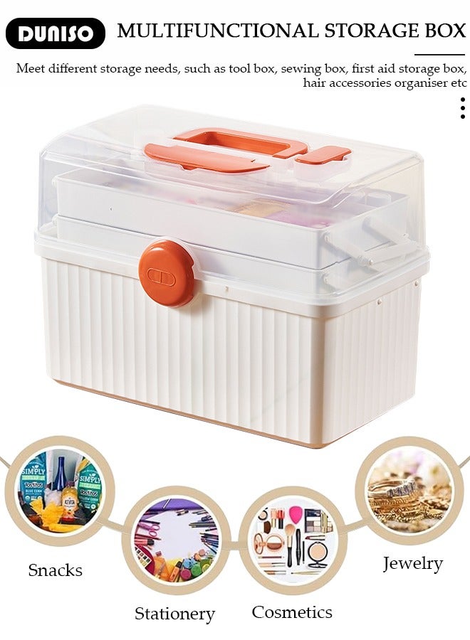 DUNISO صندوق تخزين الأدوية العائلية بثلاث طبقات شفاف صندوق الإسعافات الأولية منظم مع قفل وغطاء ومقبض، صندوق أدوات متين متعدد الاستخدامات، حاوية طبية احترافية للطوارئ للاستخدام المنزلي والسفر والسيارة والتخييم والمكتب - Image 3