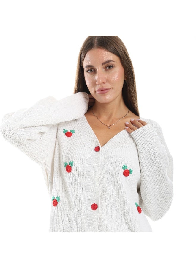 سيزار كارديجان صوف حريمي قصير  مزود بورود وزراير من الأمام - Image 5