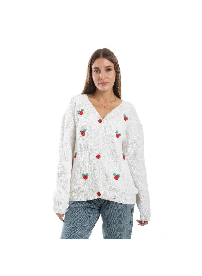 سيزار كارديجان صوف حريمي قصير  مزود بورود وزراير من الأمام - Image 2