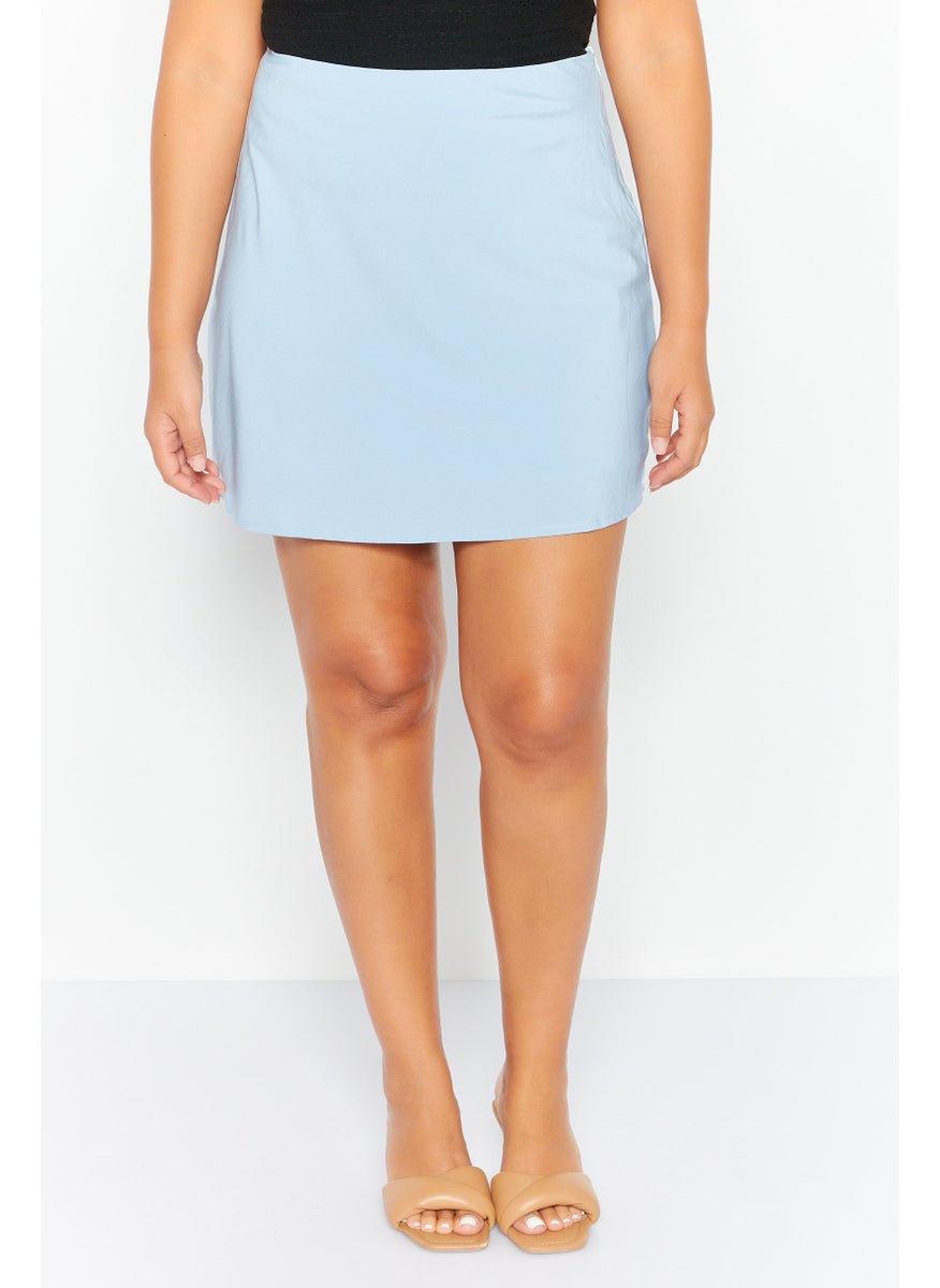 Parallel Lines - Women Plain Mini Skirt, Light Blue - Image 1