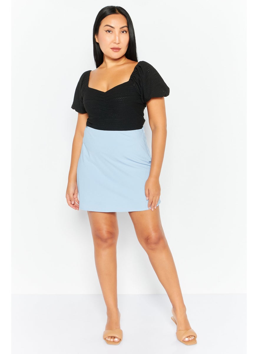 Parallel Lines - Women Plain Mini Skirt, Light Blue - Image 1