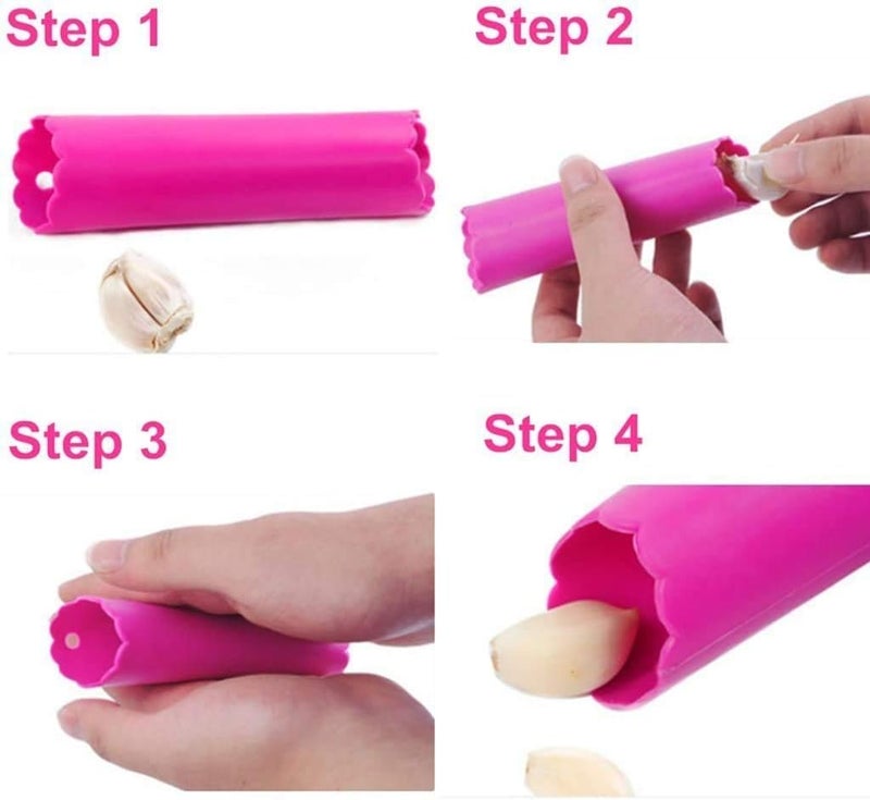 F-U Store Garlic Press 304 Stainless Steel Garlic Rocker Mincer Food Grade with Silicone Peeler Garlics, Color Random Peeler - Image 2