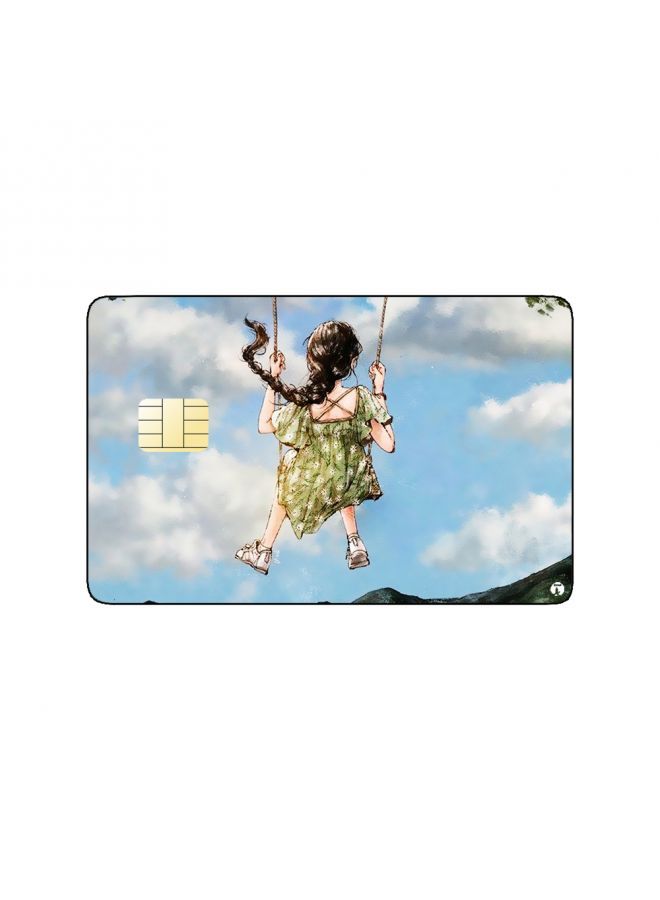 RKN PRINTED BANK CARD STICKER Cute Girl Drawing On Swing - Image 1