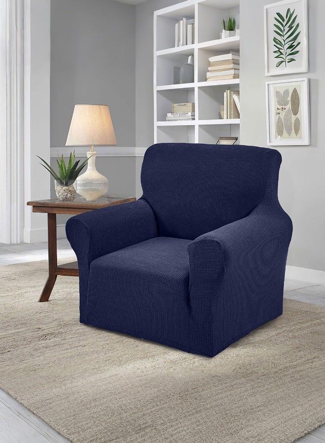 Noon East Stretch Fit Texture Sofa Cover with Elastic Bottom, Soft Slipcover Fabric - Great for Furniture Protection, Washable & Dog/Cats Friendly - 1 Seater (90-130 cm) - Navy Blue - Image 2
