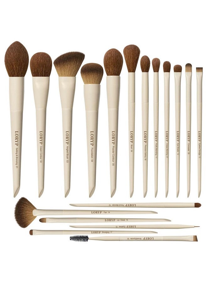 LORYP Makeup Brushes Set Labeled 18 Piece Face And Eye Brush Set Ultra Soft Hair Foundation, Concealer, Blush, Contour, Blending, Eyeshadow Khaki Brush Kit - Image 1