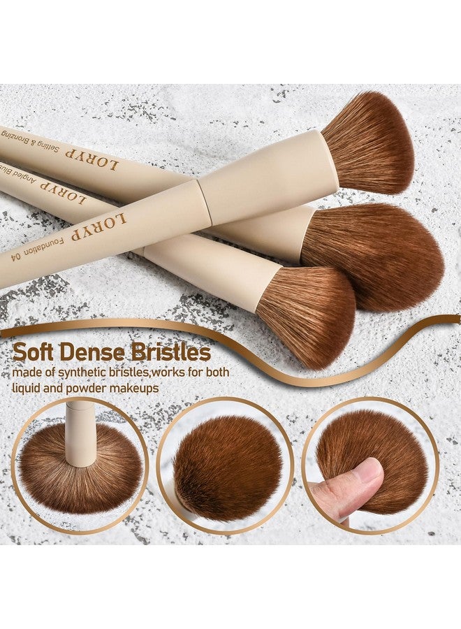 LORYP Makeup Brushes Set Labeled 18 Piece Face And Eye Brush Set Ultra Soft Hair Foundation, Concealer, Blush, Contour, Blending, Eyeshadow Khaki Brush Kit - Image 2