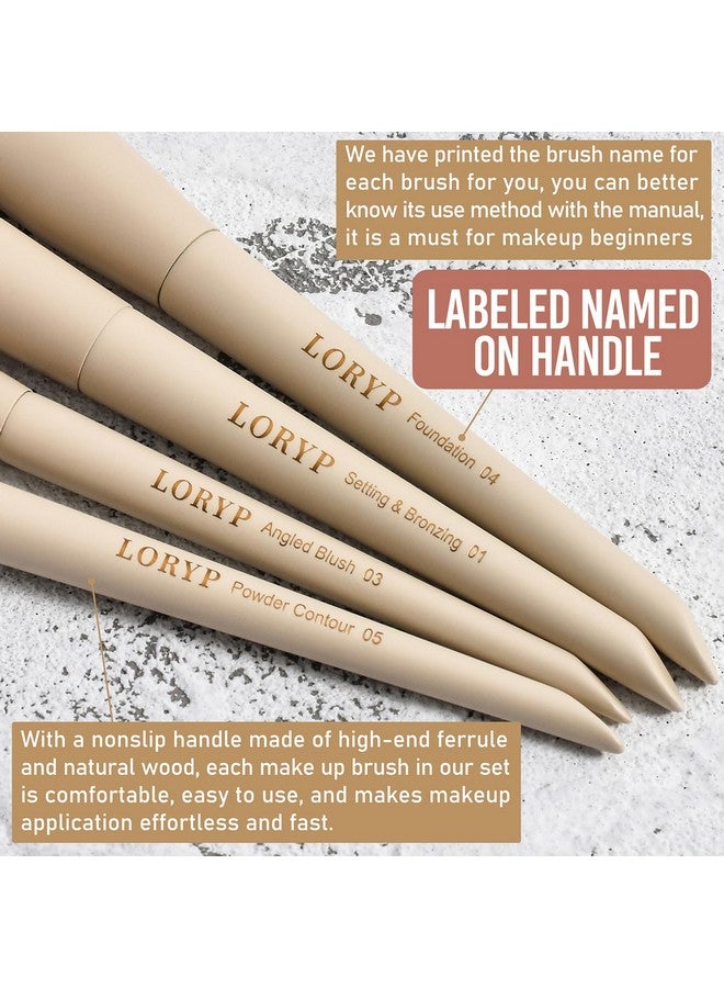 LORYP Makeup Brushes Set Labeled 18 Piece Face And Eye Brush Set Ultra Soft Hair Foundation, Concealer, Blush, Contour, Blending, Eyeshadow Khaki Brush Kit - Image 4