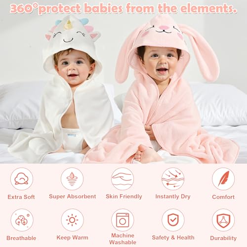 CandyHome 12 PCS Baby Bath Towels for Infants Toddlers, 4 PCS Animal Hooded Baby Towels & 8 PCS Washcloths Set, Ultra Absorbent Soft Cute Newborn Bath Essential Gifts for Boys & Girls - Image 3