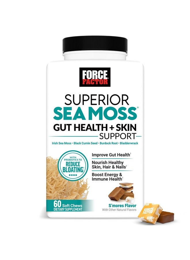 FORCE FACTOR Superior Sea Moss Gut Health + Skin Support, Support Gut Health & Healthy Skin, Hair & Nails, Boost Energy & Immune Health, with Biotin & LactoSpore Probiotics, S’Mores, 60 Soft Chews - Image 1
