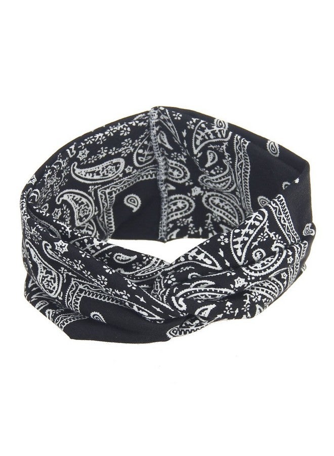DINPREY Assorted Paisley Print Wide Bandana Knot Headbands Criss Cross Head Wrap Hair Band (4 Colors Pack A) - Image 4