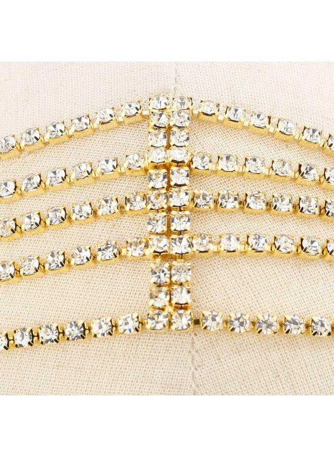 YERTTER YERTTER Brides Gold Rhinestone Elastic Head Chain Tassel Head Accessories Jewelry Hair Chain Crystal Headband Headpiece Boho Hair Accessories for Women Brides Prom Costume(Gold 1)  - Image 5