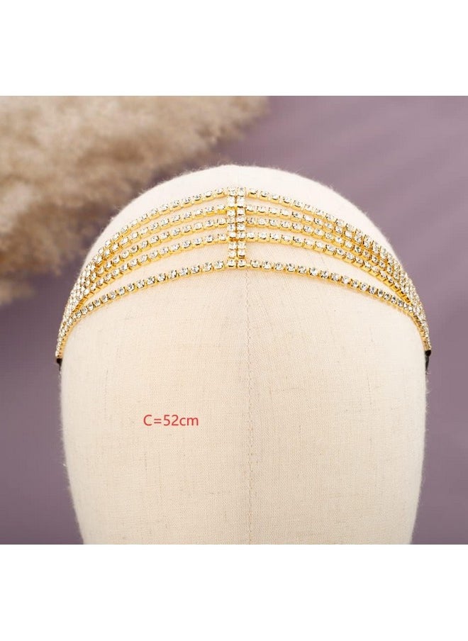 YERTTER YERTTER Brides Gold Rhinestone Elastic Head Chain Tassel Head Accessories Jewelry Hair Chain Crystal Headband Headpiece Boho Hair Accessories for Women Brides Prom Costume(Gold 1)  - Image 4