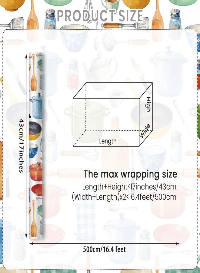 Liobelon Kitchen Theme Wrapping Paper Roll - 17 Inch x 16.4 Ft - Watercolor Cookware Design Gift Wrap, Kitchen Utensils Gift Packing Supplies for Cooking Chef Birthday, Housewarming, Holiday Party Presents - Image 2