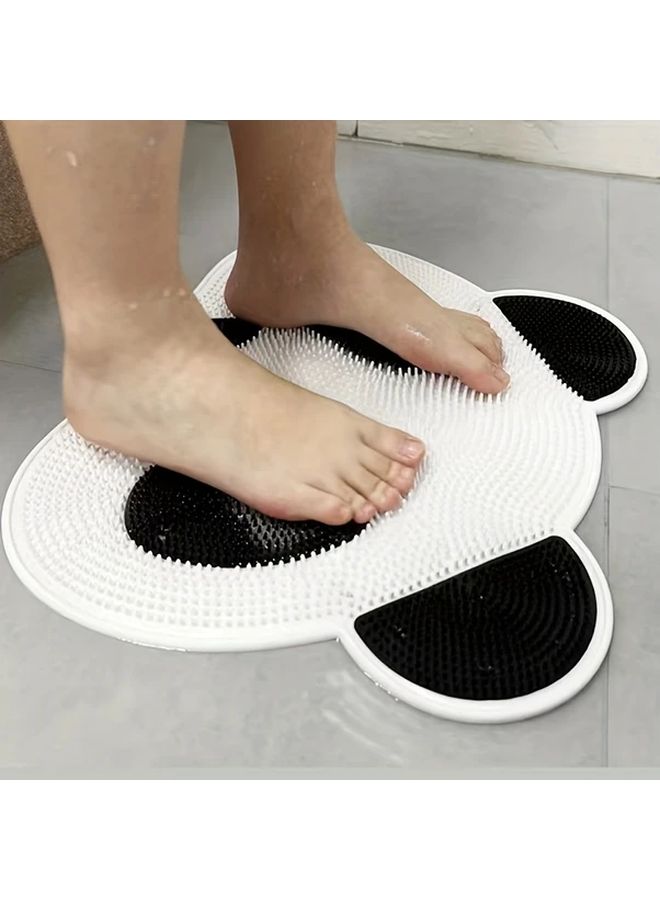 Black White Non Slip Bath Mat with Exfoliating Footrest Easy Clean 40x33 5cm - Image 1