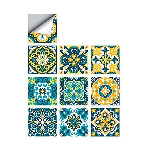 25 PCS Moroccan Style Tile Sticker 4x4 Inch10x10cm Traditional DIY Murals Tile Waterproof Oil Proof Removable Decals for Bathroom  Kitchen Backsplash TS212