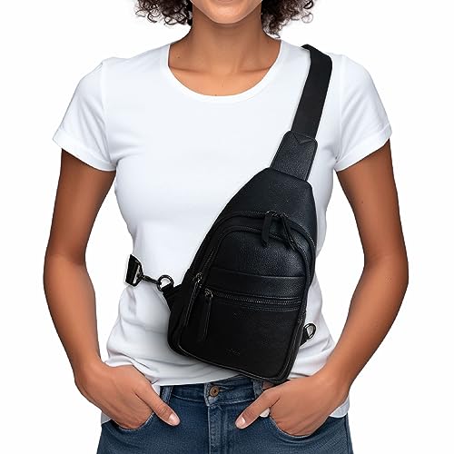 Alldaily Large Sling Bag for Women Crossbody Purse Leather Fashionable Trendy Chest Bag for Travel, Fanny Pack (Black) - Image 2