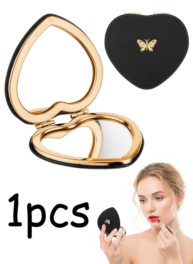 Cute Heart Shaped Compact Mirror Portable Double-Sided Mini Makeup Mirror 1X/2X Magnifying Small Pocket Folding Travel Cosmetic Mirror for Women Girls Home Office Travel - Image 1