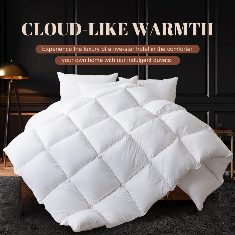 WhatsBedding Queen Size Feather Comforter, Filled with Feather and Down, White All Season Duvet Insert - Luxurious Hotel Bed Comforter - 100% Cotton Cover, Medium Warmth with Corner Tabs - 90x90 Inch - Image 3