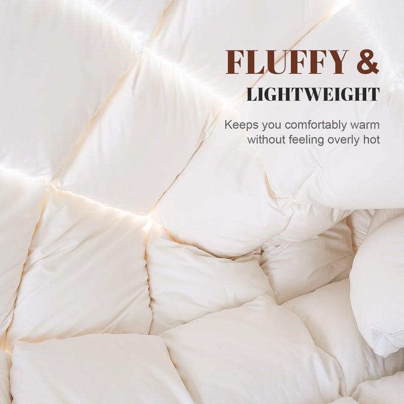 WhatsBedding Queen Size Feather Comforter, Filled with Feather and Down, White All Season Duvet Insert - Luxurious Hotel Bed Comforter - 100% Cotton Cover, Medium Warmth with Corner Tabs - 90x90 Inch - Image 5