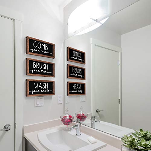 LIBWYS Bathroom Sign & Plaque (Set of 3) Wash Your Hands Brush Your Teeth Comb Your Hair Decorative Rustic Wood Farmhouse Bathroom Wall Decor (Black) - Image 4
