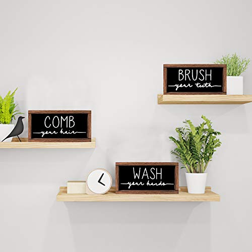 LIBWYS Bathroom Sign & Plaque (Set of 3) Wash Your Hands Brush Your Teeth Comb Your Hair Decorative Rustic Wood Farmhouse Bathroom Wall Decor (Black) - Image 3