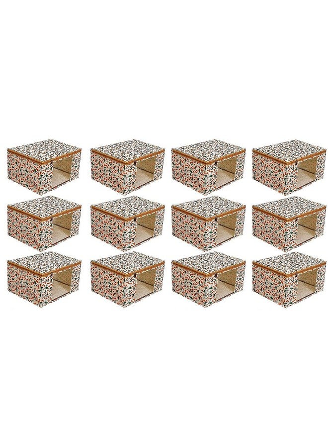 Acnos Non-Woven Premium Brand Metalic Green Orange Beige Design Yellow Chain 12 Piece Non Woven Large Size Saree Cloth Cover Set Pack Of 12 - Image 1