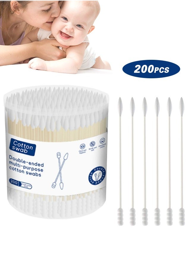 Sweet Life Baby Cotton Swabs, Paper Sticks Cotton Buds for Baby Ear Nose Clean-200Pcs(Spiral and Pointed)  - Image 1