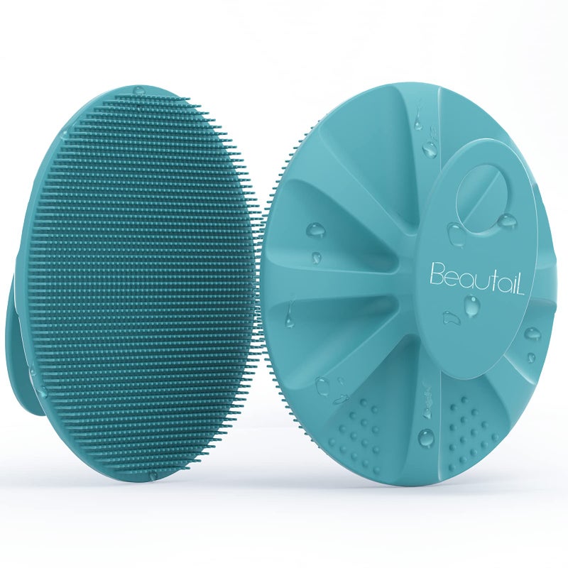 BEAUTAIL Silicone Body Scrubber Shower Bath Wash Brush Gentle Exfoliating Scrub Cleansing Loofah for Women Men Baby Sensitive Skin Easy to Clean Lather Nicely More Hygienic 1 Pack Cyan