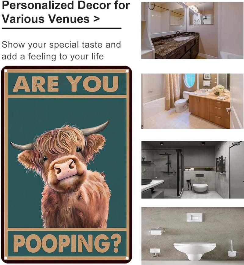 Crazysign Vintage Highland Cow Are You Pooping Funny Tin Sign for Bathroom Toilet Wall Decor 8 X 12 Inch (3039) - Image 3