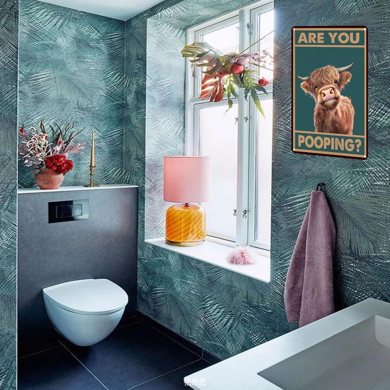 Crazysign Vintage Highland Cow Are You Pooping Funny Tin Sign for Bathroom Toilet Wall Decor 8 X 12 Inch (3039) - Image 5