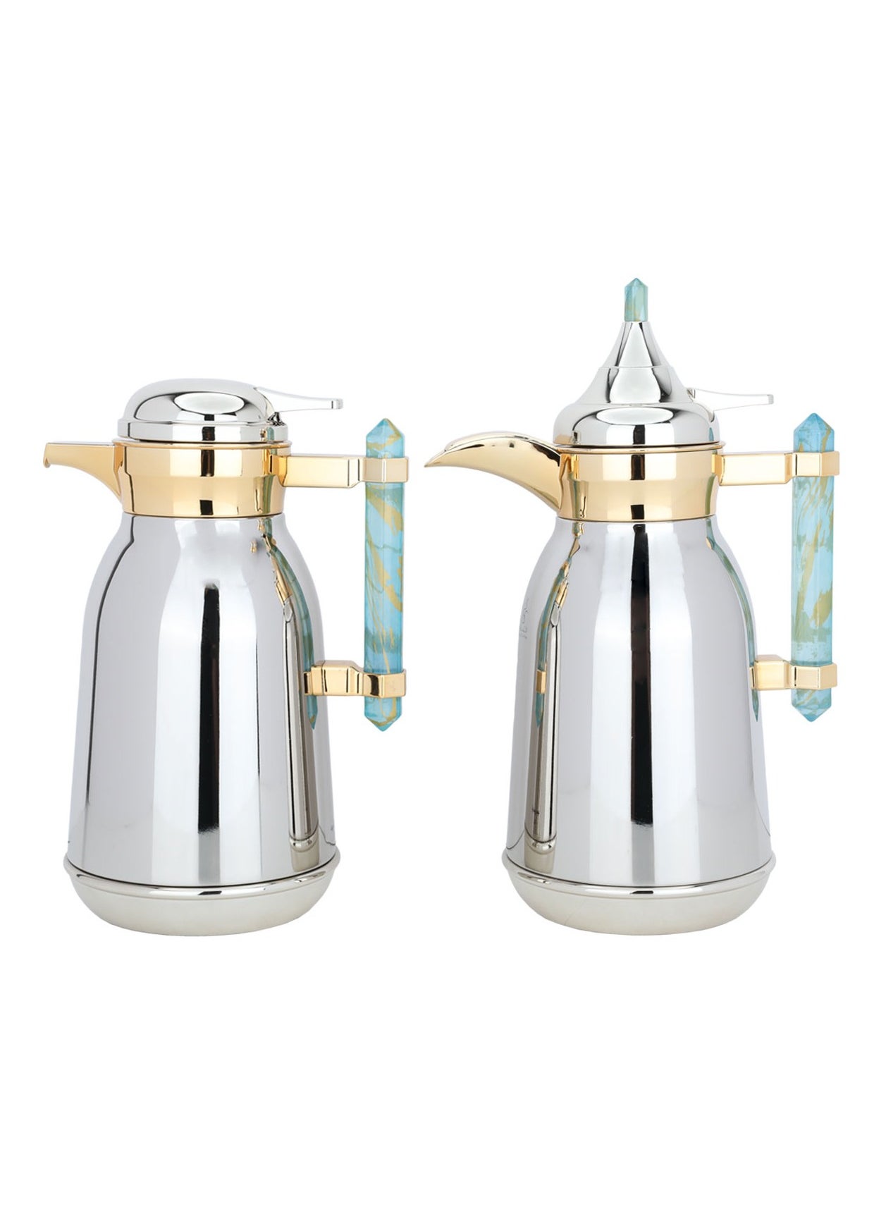 Alsaif Gallery Thermos Set Silver Steel Golden Mouth Cyan Marble Handle 2 H 