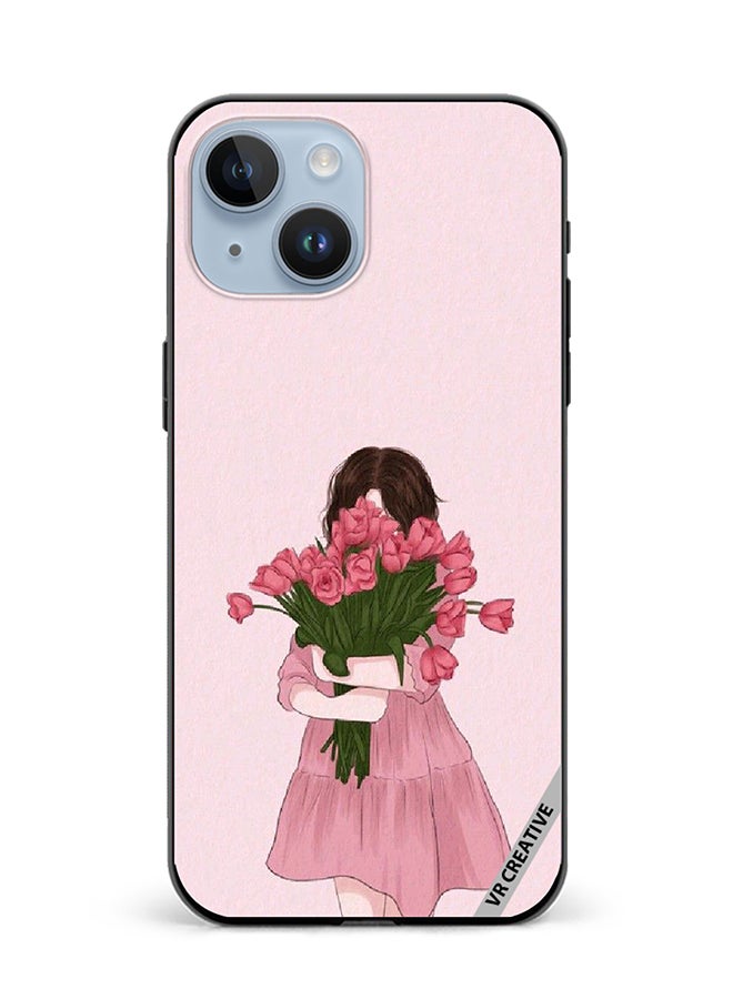 VR CREATIVE Protective Case Cover For Apple iPhone 15 Girl Hugging Bouquet Design Multicolour - Image 1