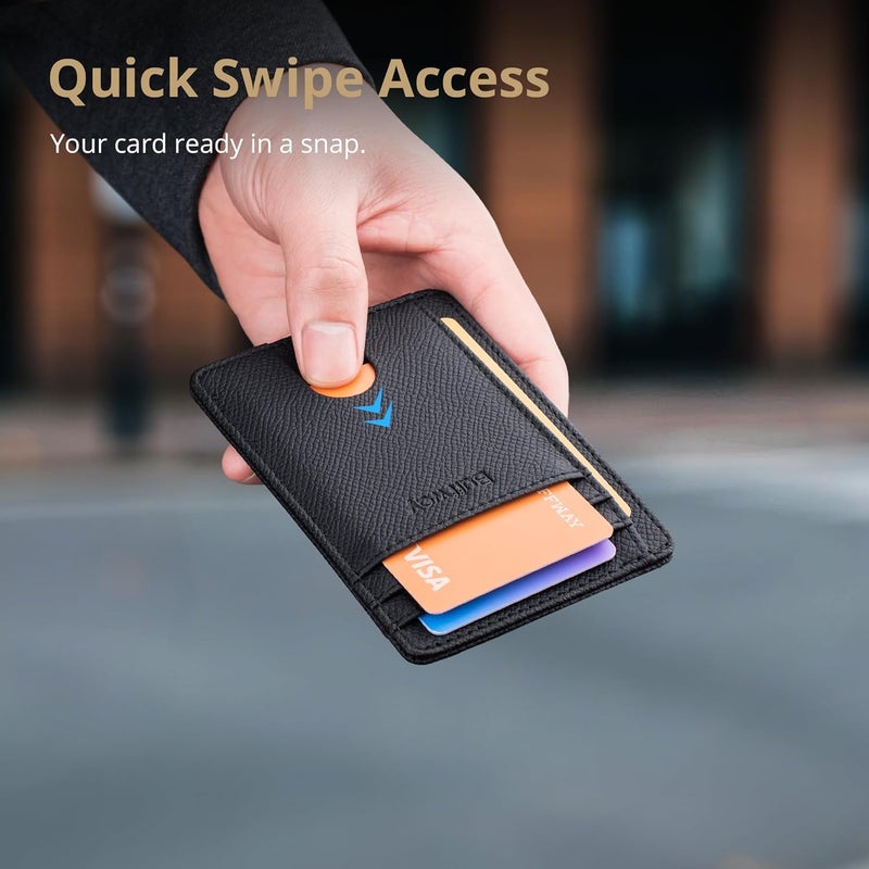Buffway Slim Minimalist Front Pocket RFID Blocking Leather Wallets for Men and Women - Galaxy Black - Image 4