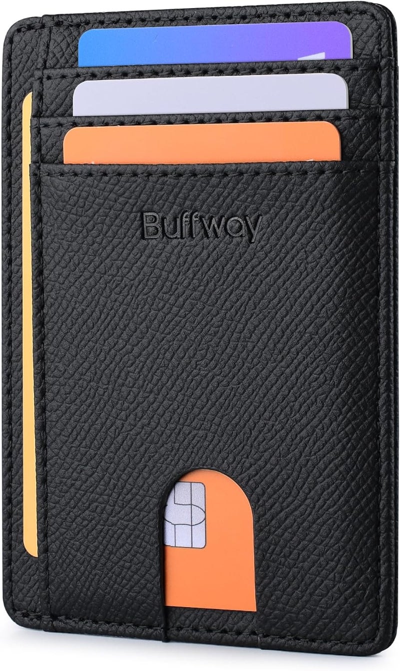 Buffway Slim Minimalist Front Pocket RFID Blocking Leather Wallets for Men and Women - Galaxy Black - Image 1