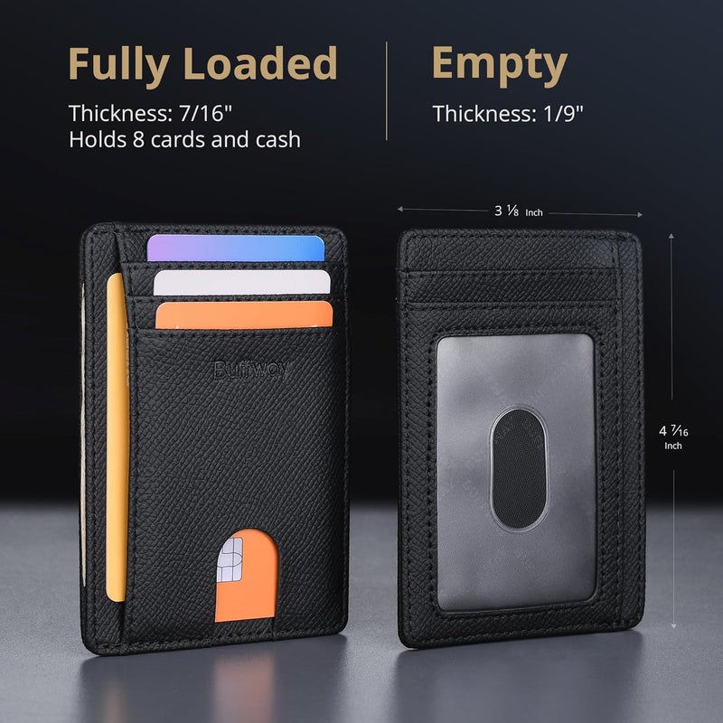 Buffway Slim Minimalist Front Pocket RFID Blocking Leather Wallets for Men and Women - Galaxy Black - Image 5