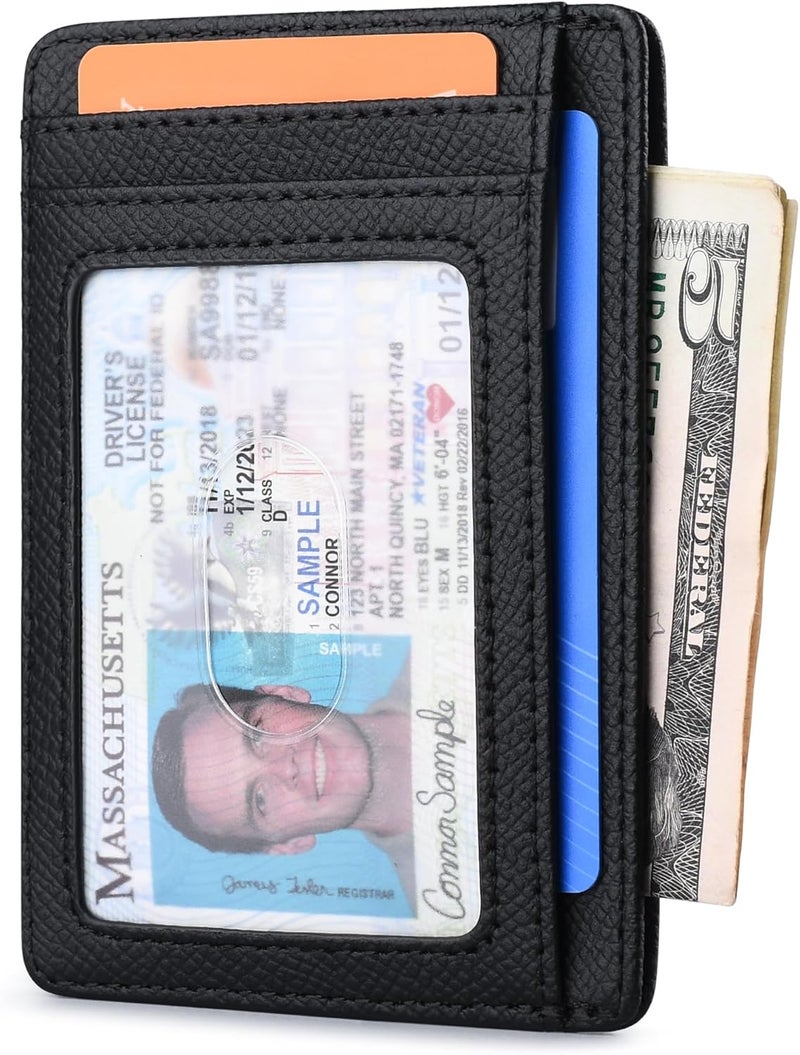 Buffway Slim Minimalist Front Pocket RFID Blocking Leather Wallets for Men and Women - Galaxy Black - Image 2