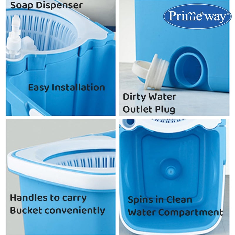 Primeway ® دلو مزدوج بلاستيكي SS دوار 360 لتنظيف الأرضيات مع فاصل للماء النظيف والوسخ مع 2 إعادة تعبئة من الألياف الدقيقة 38 سم، 6 لتر، رمادي - Image 5