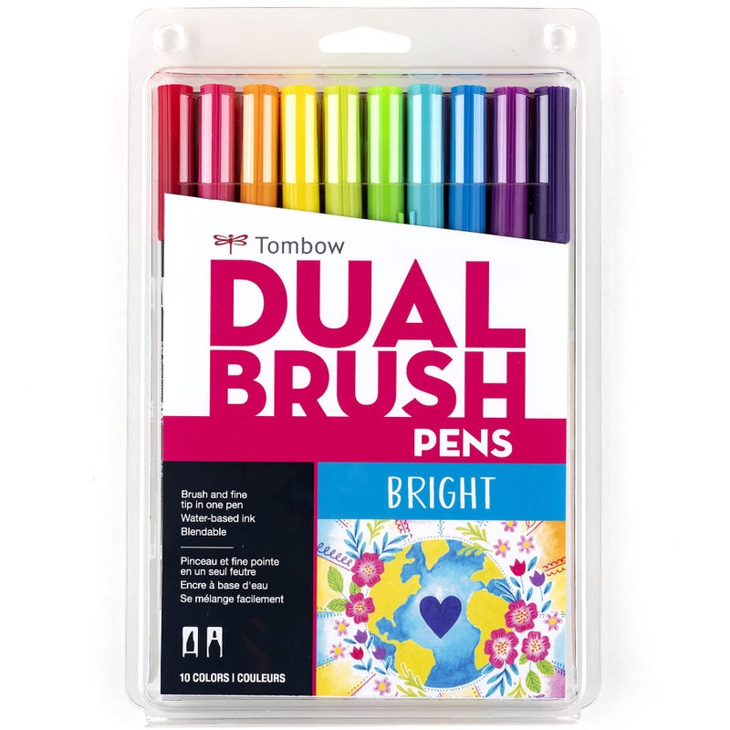 Tombow 56185 Dual Brush Pen Art Markers, Bright, 10-Pack. Blendable, Brush and Fine Tip Markers - Image 1