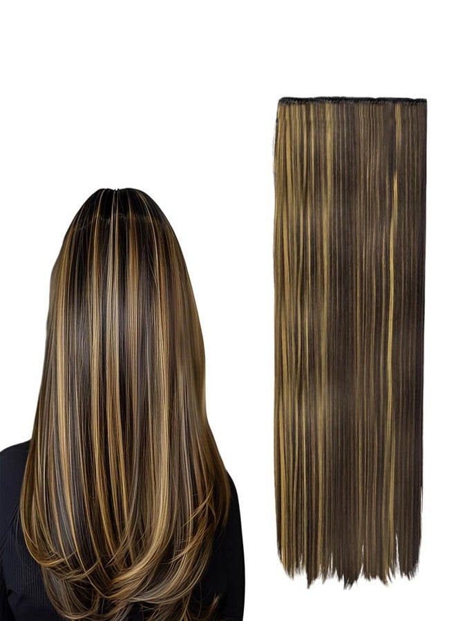 VIVIAN 5 Clips Based 24 inch Straight Synthetic Hair Highlight Halo Extensions for Women and Girls Golden Highlight (Multicolor) Pack Of 1pcs - Image 1