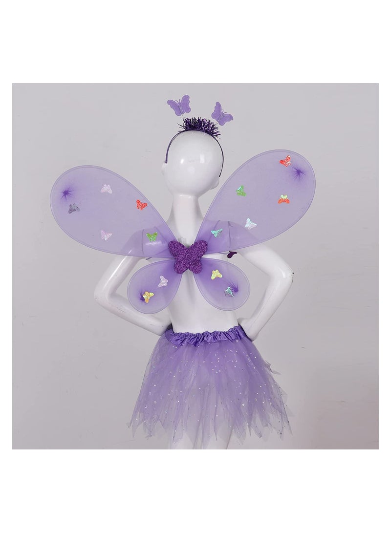 SYOSI Light Up Fairy Costume Set 4Pcs Includes LED Tutu Skirt Butterfly Fairy Wings Butterfly Wand Headband Wings Butterfly Wings Costume for  Costume Birthday Party Decoration (Purple) - Image 3