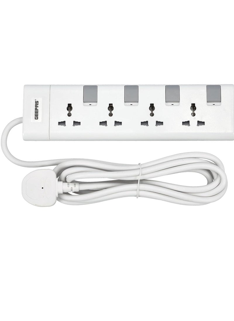 ELTRAZONE 13A 3-Way Power Extension Socket: Extra Long Cord, Child Safe, Over Current Protection (White)  - Image 1