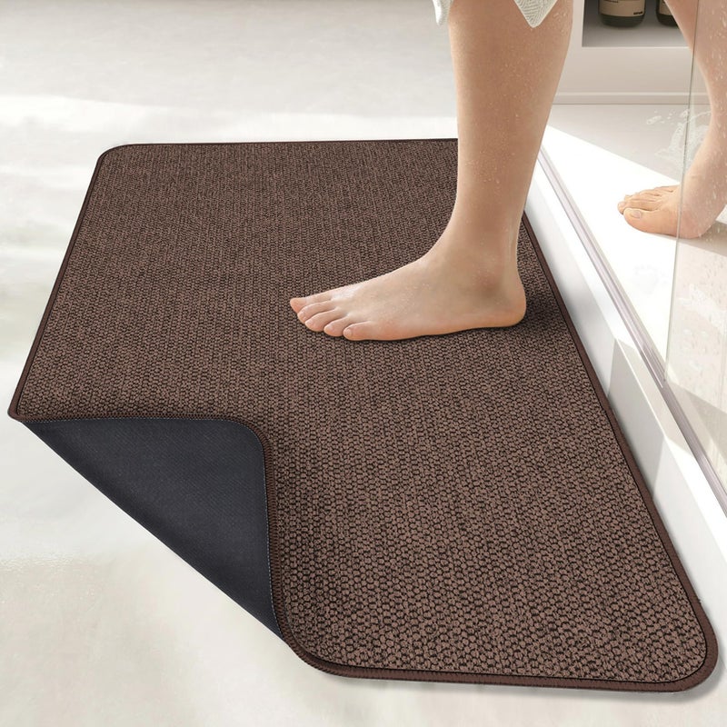Bosap Bath Mat,Ultra Thin Bathroom Rugs,Rubber Bath Mats for Bathroom,No Slip Bath Rugs,Quick Dry,Machine Washable,Low Pile,Absorbent,Shower Outside,Sink,Home Decor Accessories.Brown,1'5"x2'3"(17x27inch) - Image 1