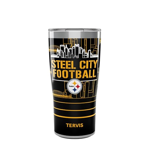 Tervis Traveler NFL Pittsburgh Steelers Steel City Football Slogan Triple Insulated Tumbler Travel Cup Keeps Drinks Cold Hot 20oz Stainless Steel - Image 1