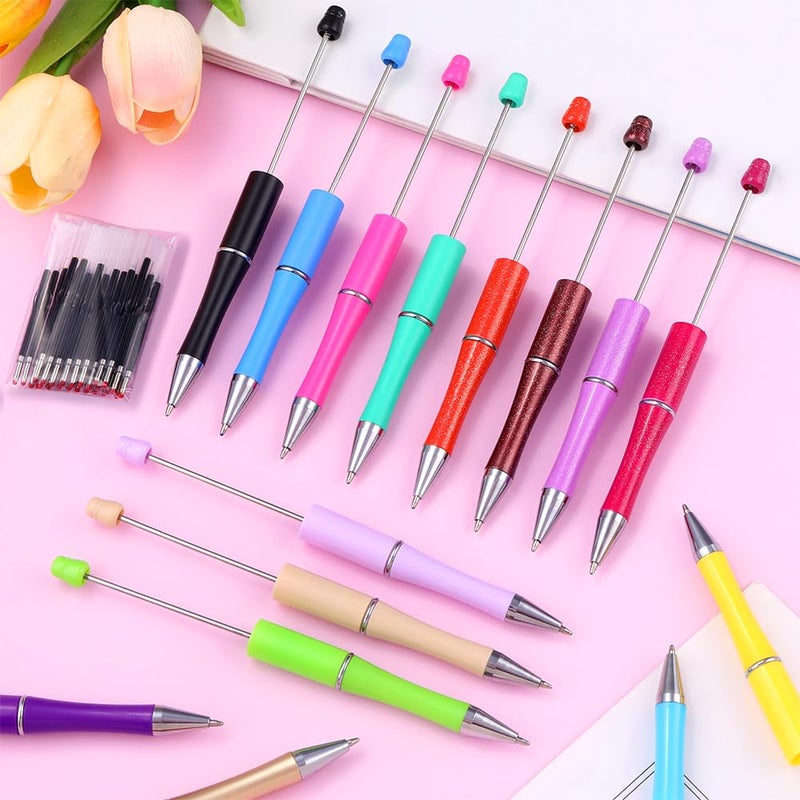 Vellibring 150 Pcs DIY Beadable Pen Kit Multicolor Bulk Ballpoint DIY Crafting Pens with 8 Colors Refills & Bags for Students Teens Teachers School Office Accessories Supplies - Image 4