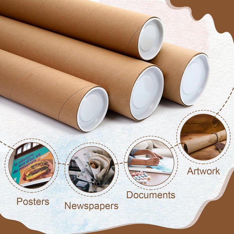 Feifeiya 4 Pack 4" x 35", 3" x 35" Poster Tube with Caps Kraft Paper Cardboard Tubes for Shipping Storing Posters, Prints, Artwork, Crafts, or Documents - Image 4