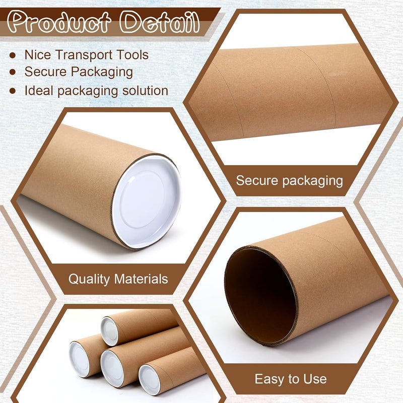 Feifeiya 4 Pack 4" x 35", 3" x 35" Poster Tube with Caps Kraft Paper Cardboard Tubes for Shipping Storing Posters, Prints, Artwork, Crafts, or Documents - Image 3