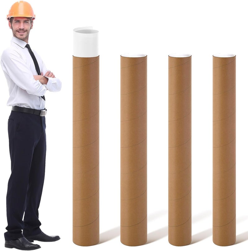 Feifeiya 4 Pack 4" x 35", 3" x 35" Poster Tube with Caps Kraft Paper Cardboard Tubes for Shipping Storing Posters, Prints, Artwork, Crafts, or Documents - Image 1
