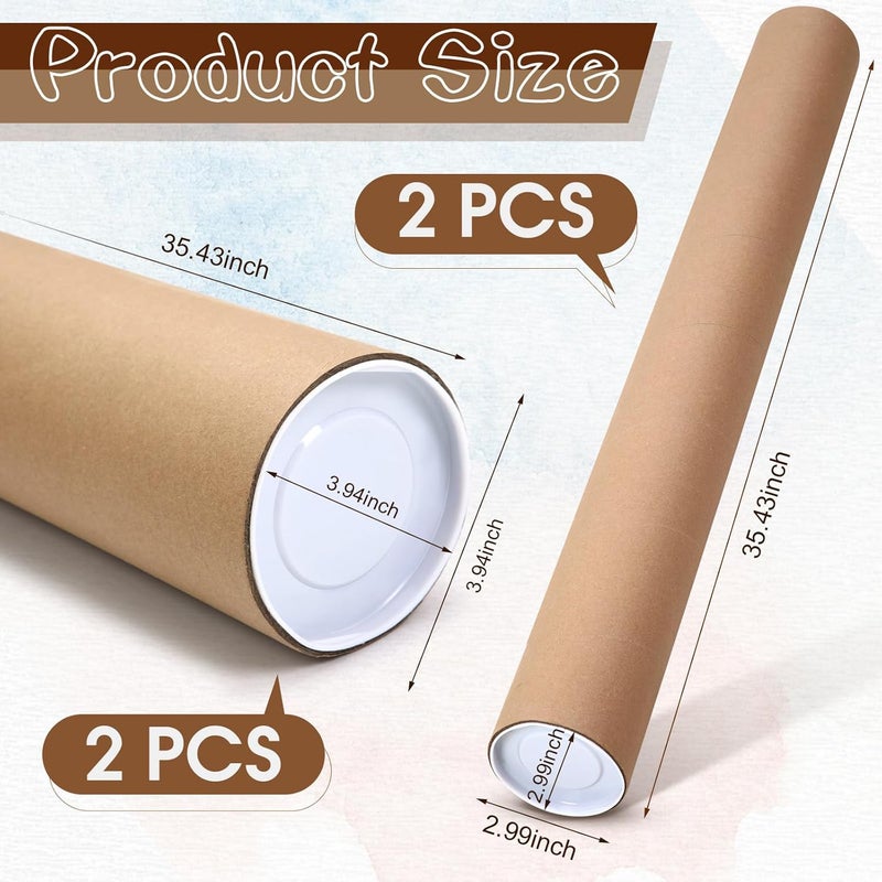 Feifeiya 4 Pack 4" x 35", 3" x 35" Poster Tube with Caps Kraft Paper Cardboard Tubes for Shipping Storing Posters, Prints, Artwork, Crafts, or Documents - Image 2