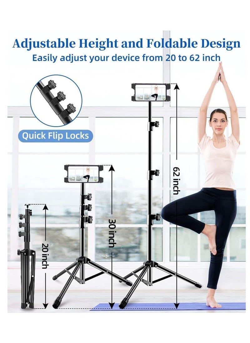 Tablet Stand Holder, iPad Tripod Floor Holder with Height Adjustable, 360 Rotating Cell Phone Stand for Video Recording, Compatible with iPad Pro, Mini, Air, iPhone and 4.7-13" Tablets Phones
